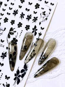 4 Pieces Of Spring And Summer Valentine's Day Flower Nail Art Stickers - DIY Art Design Of Chinese Style Flowers, Leaves, Butterflies, Birds, And Blue And White Porcelain, Suitable For Women's Daily Life, Weddings, And Festivals. Disposable Self-Adhesive Back Adhesive Nail Art Stickers With A Fresh And Chinese Theme Style, Easy To Stick Nail Decoration Stickerss - Multicolor - View 4