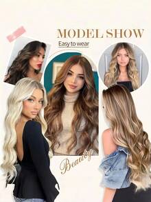 16英寸/22英寸无缝波浪卷发接发，隐形网状发片，一体式合成假发，增加发量，适合派对、节日、日常佩戴、美容院、角色扮演、婚礼、Y2K、洛丽塔、JK风格、细软发质、新手、所有肤色，新年礼物、情人节礼物 - 彩色 - 查看 9