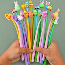 30/24/18/12/6/3/1 piezas Bolígrafos con cabeza de burbuja de dibujos animados para alivio del estrés con patrones coloridos de huevo, conejo y pollito, regalos de fiesta, regalos de papelería y suministros duraderos, recompensas lindas y divertidas para el aula y suministros de oficina - Multicolor - Ver 4