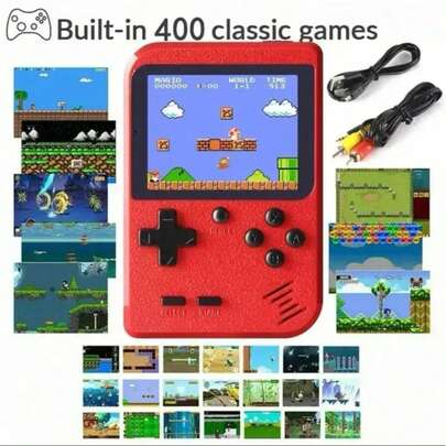 Consola de Juegos Retro Roja para Niños 400 Juegos Clásicos Recargable Conectable a TV