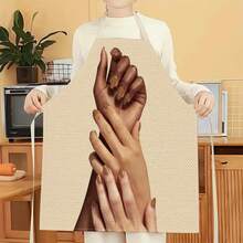 1pc Cartoon Hand Pattern Apron, Creative Funny Fashion Print Home Cleaning Apron, Easy To Wash Kitchen Cooking Apron, Creative Home Apron - Multicolor - View 5