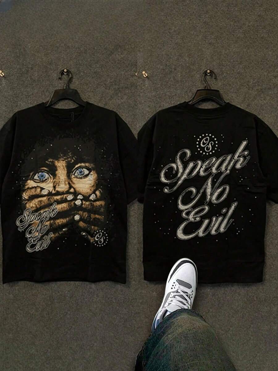 (180g 100 Percent Cotton T-Shirt) Men's T-Shirt Men's Casual  Comfortable, Fashionable T-Shirt, Street Style Double-Sided Printing Cotton   Playing Cards - màu đen - Xem 1