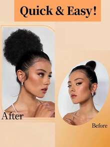 6 8 Inch Human Hair Afro Kinky Puffs Drawstring Ponytail Extensions For Women Natural Black Kinky Curly Afro Puff Remy Human Hair Extensions With 2 Clips Easy Wear - Natural Black - View 6