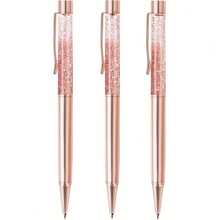 3支玫瑰金金属圆珠笔，内含闪光液体沙，精美笔身，配有替换笔芯，黑色墨水，办公用品，圣诞节、婚礼、生日礼物 - 3支 - 查看 6