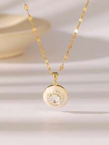 1pc Stainless Steel Bone Pendant Necklace With Water Drop & Heart Charms, Fashion Jewelry Gift For Women, Mothers, Mother's Day - Gold - View 8