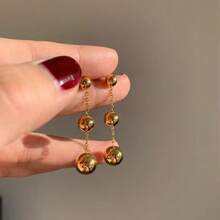 1 Pair Stainless Steel Ball Pendant Earrings, Suitable For Daily Wear And Gift - Yellow Gold - View 3