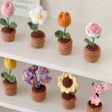 1 pezzo Fiore artificiale fatto a mano a maglia in vaso, decorazione floreale all'uncinetto adatta per regali della Festa della Mamma, anniversario, compleanno, San Valentino, decorazione da scrivania per casa/ufficio per mamma, amici o fidanzata - Multicolore - Visualizzare 9