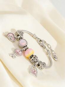 一套时尚个性化心形钻石串珠配饰，蝴蝶灯笼珠，DIY铜手链，优雅女士饰品 - 玫瑰金 - 查看 10