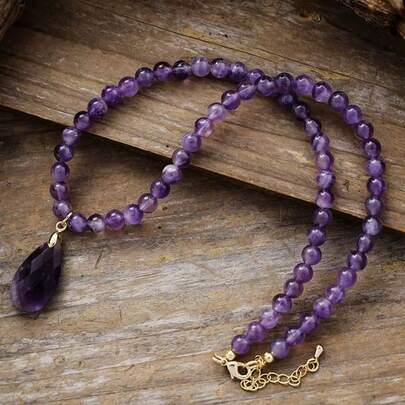 1 pieza Elegante collar de cuarzo rosa natural, amatista y ojo de tigre para damas | Estilo bohemio, regalo perfecto para el Día de la Madre, San Valentín, Día del Maestro, reuniones de clase, reuniones con mejores amigos, cumpleaños y talla grande | Adecuado para todas las estaciones