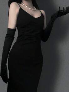 1 双优雅晚宴配饰，舞会配饰，全指弹力缎面手套，加长弹力缎面手套，复古派对女士时尚长手套，正式场合，摄影，角色扮演，舞会，派对，婚礼手套