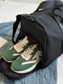 超大容量多口袋独立鞋隔层旅行行李袋，轻便便携式旅行行李袋，纯色多功能旅行拉链袋，运动/健身/瑜伽手提包带干湿分离袋，适用于学校、学校配件、学校用品 - 黑色 - 查看 10