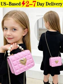 Children's New Pearl Handheld Bag, Cute Pearl&Heart Decor Metal Chain Strap PU Shoulder Crossbody Bag, Flap Closure, Casual Fashion Pearl Handbag,Festival Gift PU Leather Fashion Mini Princess Handbag For Little Girls, , Elegant Little Girl's Clutch For Parties, Dress-Up & Play,Coin Purse, Mini Shoulder Bag, Fashionable Mini Sling Bag To Match Outfits And Accessories[US Local Warehouse]The Best Gift Choice, Birthday Gift - 彩色 - 查看 4