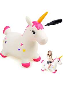 Caballo Hinchable para Saltar, Tolva Inflable de Animales para Niños. Bouncy Boing, Inflatable Hopping Farm Animals con Air Pump, Bouncing y Active Play para Niñas y Niños (Unicornio),40977002 - Beis - Ver 1