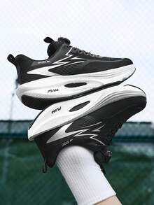 Teenagers' New Running Shoes With Rotary Buckle, Convenient & Comfortable Sports Running Shoes, Casual Shoes For Marathon Competition - Black - View 2
