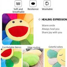 Smile Face Plush Rainbow Pillow, Sunflower Indie Decor Plush Pillow Soft Amp Comfortable Flower Floor Pillow For Home Reading Bed Room Decoration - 40CM Màu cầu vồng - Xem 3