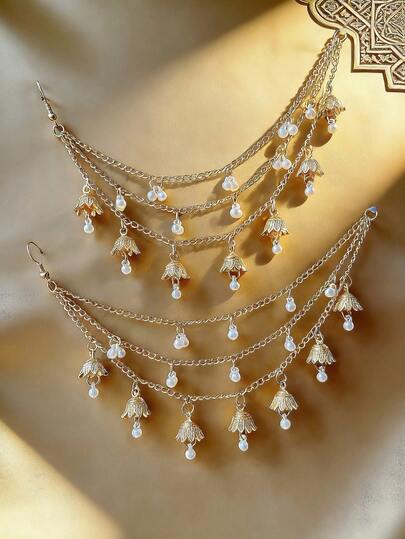 Bohemian Style Pearl Tassel Ear Chain With Pendant, Can Be Matched With Any Earrings, Suitable For Women's Daily Wear, Party Or Wedding Decoration Accessories