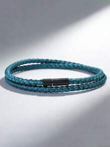 diffone Pulsera minimalista de cuerda trenzada de 4 mm con hebilla negra, pulsera de cuerda doble para hombres, mejor amigo, hermano, joyería de muñequera - Pulsera sencilla de doble capa para hombre - Ver 7