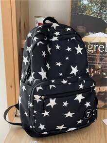 Ruitu Stationery-Star Print Black Nylon Backpack Casual Daily Commute Daypack - A - View 3