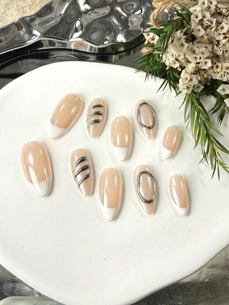 10 Pieces Of Handcrafted Wearable Arm Guards, In Nude Color With French-Style Metal Accents, Suitable For Daily Versatile And Gentle Styles - Apricot - View 5