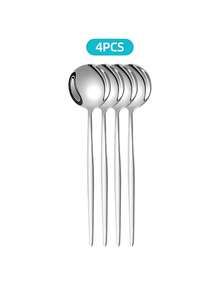 2/4/6/12/24pcs Stainless Steel Coffee/Dessert Spoon Sets, Suitable For Afternoon Tea At Home, School Supplies - Silver - View 13