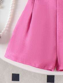 2件套女童休闲3D蝴蝶结串珠吊带背心和短裤套装 - 玫紅色 - 查看 7