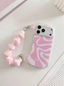 Striped Painted New Fashion Handbag With Detachable Pink Furball Transparent Anti-Drop Phone Case Protective Cover Compatible With IPhone 17/17 ProMAX/16/16 Pro/16 ProMax/15/XR/7P8P/P12 ProMax/P13 ProMax/P14 ProMax/P13/P14/P11/P12/P14, Cute & Fashionable Thick Phone Case For XS/S/XS Max/7 8 GES2 - Multicolor - View 3