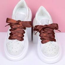 Flat Colorful Satin Shoelaces, 3/ 4inch Width, Women's/Girls' Shoelaces, White, 47inch (120) Cm: Clothing, Shoes, And Jewelry - 絲帶棕色 - 查看 3
