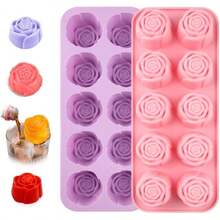 玫瑰硅胶模具，20孔花朵巧克力模具，尺寸9.53x3.54英寸，硅胶玫瑰模具，适用于巧克力、果冻、肥皂、冰淇淋、纸杯蛋糕装饰，厨房烘焙工具，情人节礼物 - 彩色 - 查看 6