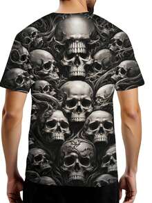 Cool Skull Pattern, Unique Full Body Print, Suitable For Both Men And Women, Summer Casual  Short Sleeved T-Shirt, The Best Gift - màu đen - Xem 2