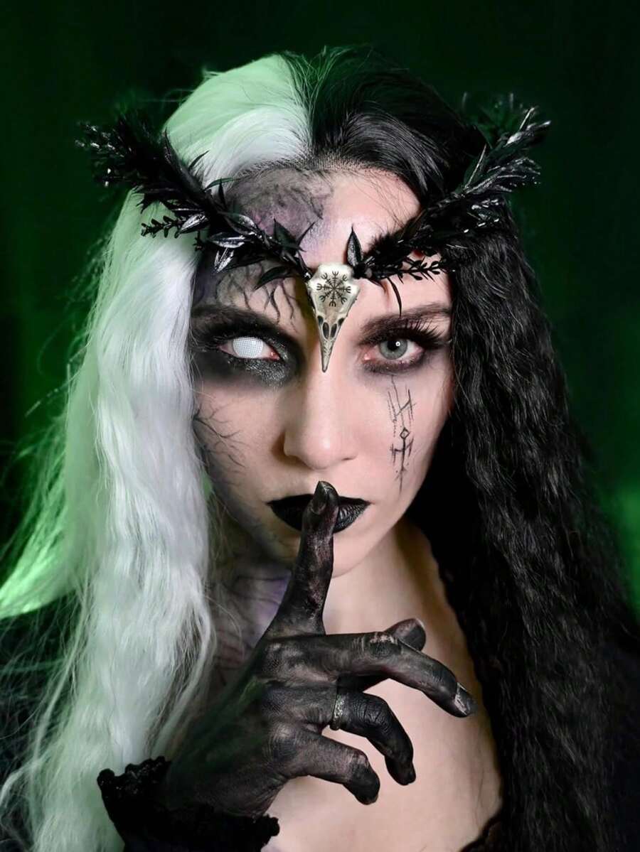 Corona de flores de elfo negro - Tocado de cráneo de cuervo gótico, diadema de bruja, halo de hada oscura, adecuado para estética de bruja, juego de roles, Renacimiento, boda gótica, sesión de fotos - Multicolor - Ver 1