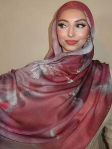 1PC Women's Scarf Bohemian Watercolor, Marble, Water Ripple, Tie Dye Printed Hijab Scarf, Suitable For Daily Wear - Red - View 3