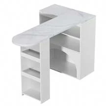 Modern Retractable, Swivel Dining Table – With Pet Space, Without Tray And Pet Pillow, White, Marble-Look Tabletop, 120 (+ 80) * 40 * 100 Cm - White - View 8