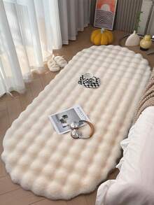 1pc Cream White Oval 3D Checkered Faux Rabbit Fur Bubble Fleece Decorative Rug, Fluffy And Soft Touch, Gentle Color, Cozy And Healing, Cat-Like Feel, Fuzzy, Soft Long Pile, Anti-Slip Bottom, Low Shedding, Easy Care And Easy Clean, Thick And Durable Rug, Suitable For Living Room, Bedroom, Study, Entryway, Dining Room, Laundry Room Decoration, Skin-Friendly And Soft Material, Personalized Home, Fashion Home, Bedroom Rug, Kitchen Rug, Study Rug, Living Room Rug, Bathroom Rug, All Season Style - Creamy White - View 2