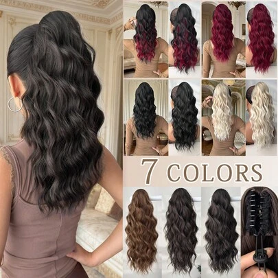 Claw Shaped Ponytail Extension Hair Accessory Black Brown Burgundy Gradient Brown Multi-Color 18 Inch Water Ripple Heat-Resistant Fiber Synthetic Ponytail Wig, Suitable For Women's Parties And Daily Use