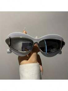 Vintage Classic Cat Eye Fashion Glasses For Women And Men, Suitable For Hiking, Travel, Stage Performances, Decorative Glasses, Beach Photos, Stylish And Unique Fashionable Glasses - 黑黃 - 查看 1