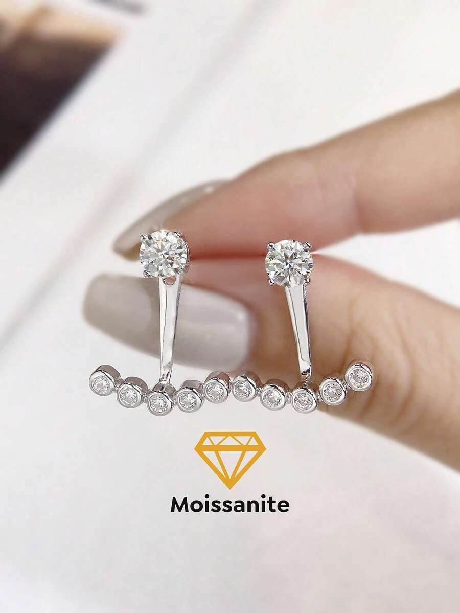 1 Đôi bông tai bạc 925 cao cấp đính đá Moissanite 5 hàng, chất liệu lấp lánh, 0.5 carat, thích hợp làm quà tặng đính hôn/cưới, quà tặng bạn thân/sinh nhật/kỷ niệm/ngày Valentine. - Hoa tai Moissanite xỏ khuyên - Xem 1