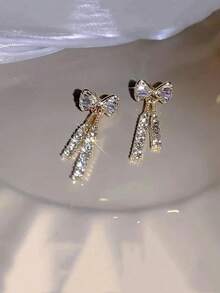 ETel LiKe 1Pair Shiny Bowknot Crystal Dangle Earrings With Tassel For Women Valentines Day Gift 1BLU - Vàng - Xem 4