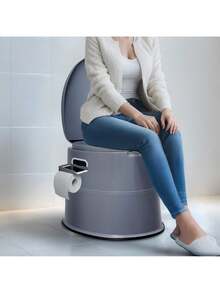 Portable Toilet For Camping With 1.3 Gal Detachable Inner Bucket & Removable Paper Holder Commode With Dual Lids Travel Toilet For Outdoor Camping Car Long Road Trips - Grey - View 9