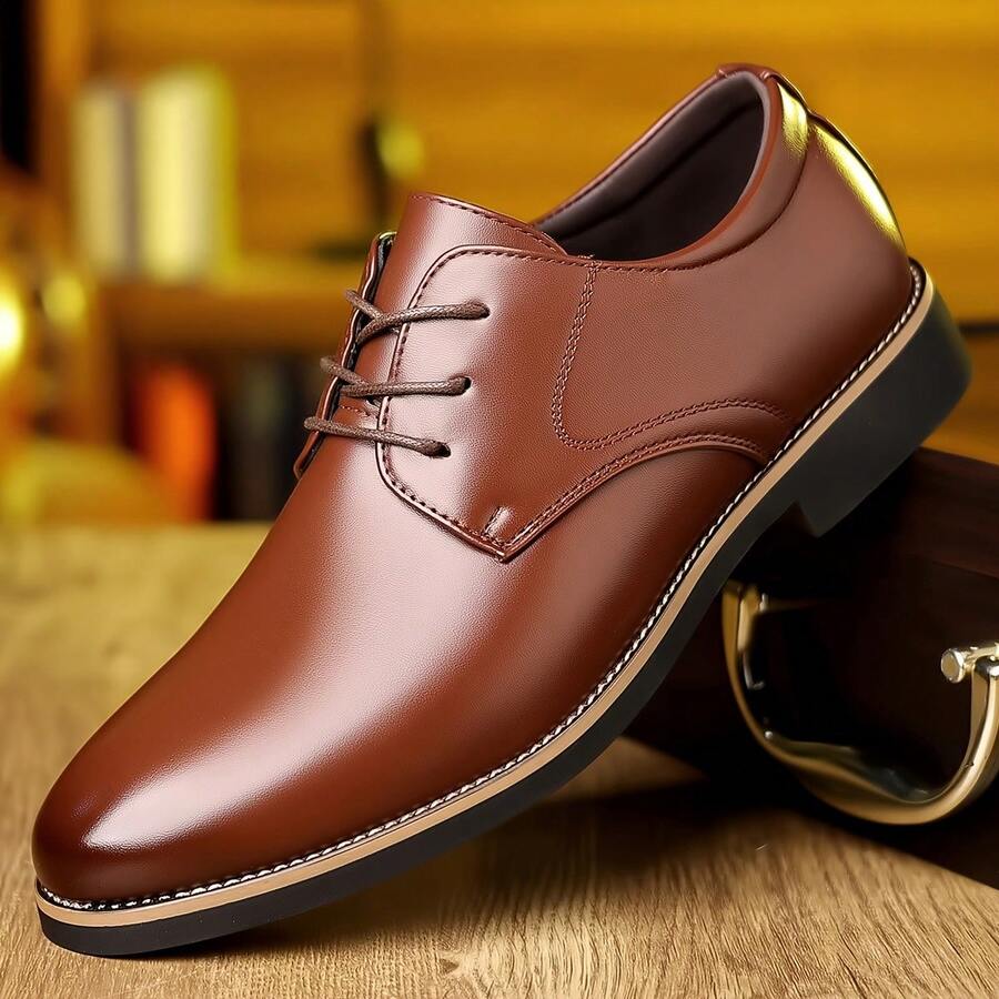 Men's Lace-Up Dress Shoes, Business Casual Shoes, Suitable For Formal Occasions/Weddings/Everyday Wear. - 棕色 - 查看 1