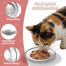 2个耐用不锈钢猫碗，防滑宠物喂食器，深底设计防止食物溢出，轻便易清洗，适合猫和小型犬，大直径宠物食品和水碗 - - - 查看 5