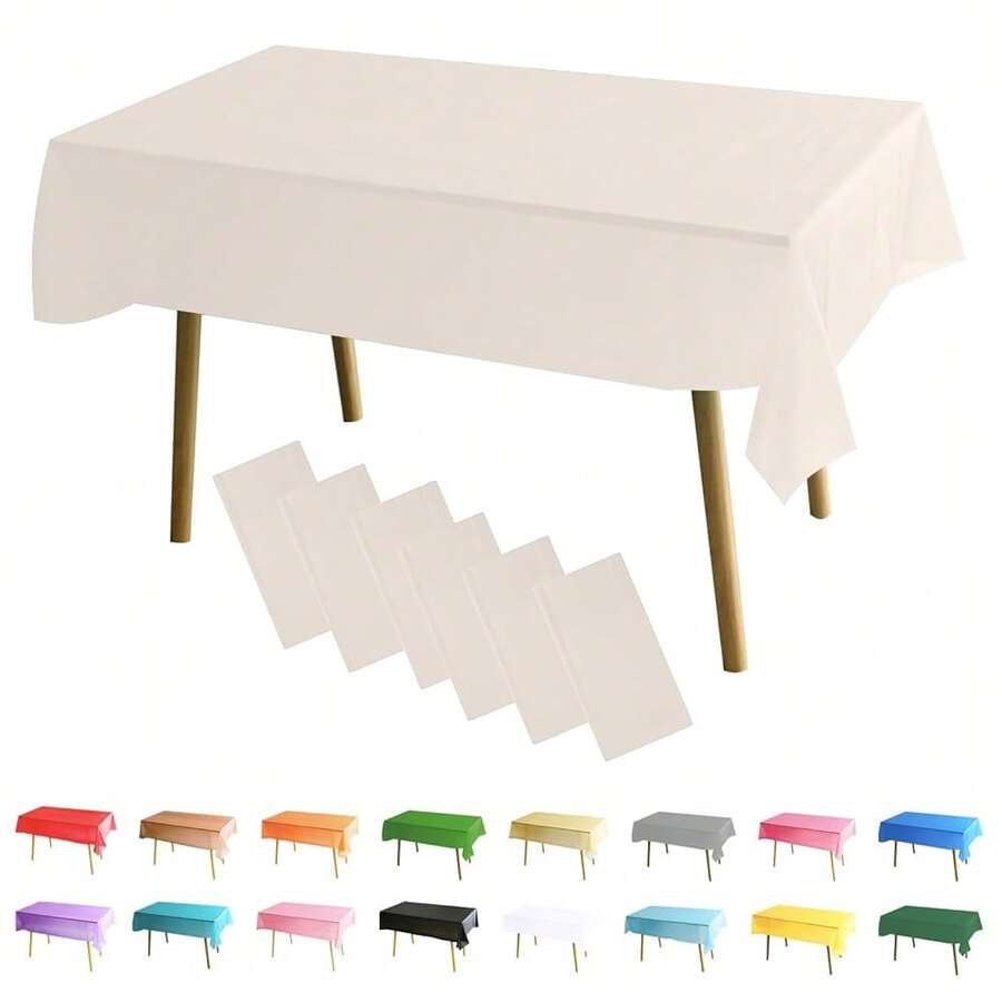 MOMHUA 6Pcs Weihnachts Grün Tischdecke, 137x274cm Tischtuch Plastiktischdecke, Rechteckige Tischabdeckung Gartentischdecke Outdoor Table Cloth für Geburtstag Feste Hochzeiten Halloween Weihnachten-3515 - Beige - Übersicht 1