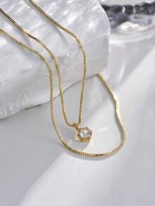 Nooxian Bộ 2 mặt dây chuyền hình lục giác tối giản mạ vàng đính đá Zirconia, thích hợp cho nữ đeo hàng ngày. - Vàng - Xem 3