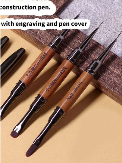 双头美甲笔，檀香木多功能画笔，勾线笔，圆头建筑笔，美甲笔批发