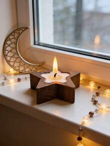 1pc Wooden Dough Bowl With Eid Moon And Candle, Eid Mubarak Plate With Scented Candle, Holiday Decor, Holiday Candle, Birthday Gift, Souvenir And Small Gift, Suitable For Ramadan, Christmas, Mother's Day, Eid Al-Adha, Saudi National Day, Tabletop Decor And Home Decor, Photography Props Decor And Surprise Gift - Multicolor - View 7