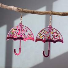 情人节梦幻闪亮雨伞耳环，透明亚克力耳环，甜美少女风礼物，送给女朋友/闺蜜 - 彩色 - 查看 7