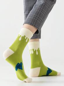 1 Pair Men's Colorblock Cream Graffiti Letter Personalized Artistic Design Combed Crew Socks, Suitable For Travel, Home, Office, Holiday Gifts - Multicolor - View 7