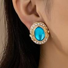 1对时尚椭圆形亚克力珍珠耳钉，经典欧式风格 - 彩色 - 查看 6