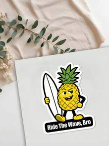 1pc Pineapple RIDE THE WAVE, BRO Fun Stickers – Perfect For Laptops, Diaries, Water Bottles, And Helmets, Great Gift Idea. - Excerpt from a Long Poem - View 7