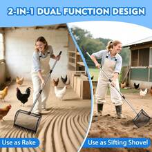 1pc 12-Inch Large Shovel And Rake 2-In-1, Metal Shovel Head With 36 To 75 Inch Adjustable Stainless Steel Handle, Sand Dirt Debris Sifting Shovel For Farm Animals - Black Chicken Manure Shovel - View 6