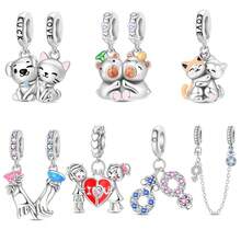 Mặt dây chuyền hình mèo và chó bằng bạc Sterling 925, mặt dây chuyền hình chuột lang nước, mặt dây chuyền hình mèo ôm nhau, mặt dây chuyền hình tay trong tay, mặt dây chuyền hình trái tim đôi, mặt dây chuyền biểu tượng đôi, dây chuyền an toàn biểu tượng đôi. Thích hợp cho vòng tay, dây chuyền, lắc tay, dây chuyền hạt, tự làm đồ trang sức và làm quà tặng sang trọng cho bạn thân. - Nhiều màu - Xem 1